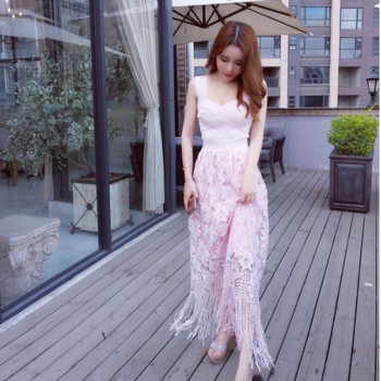 Rochie moderna de dama lunga din dantela in doua culori