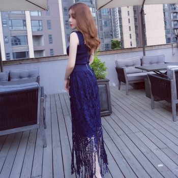 Rochie moderna de dama lunga din dantela in doua culori