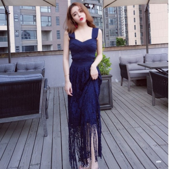 Rochie moderna de dama lunga din dantela in doua culori