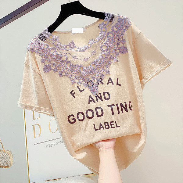 Tricou dama cu dantela si inscriptie in mai multe culori