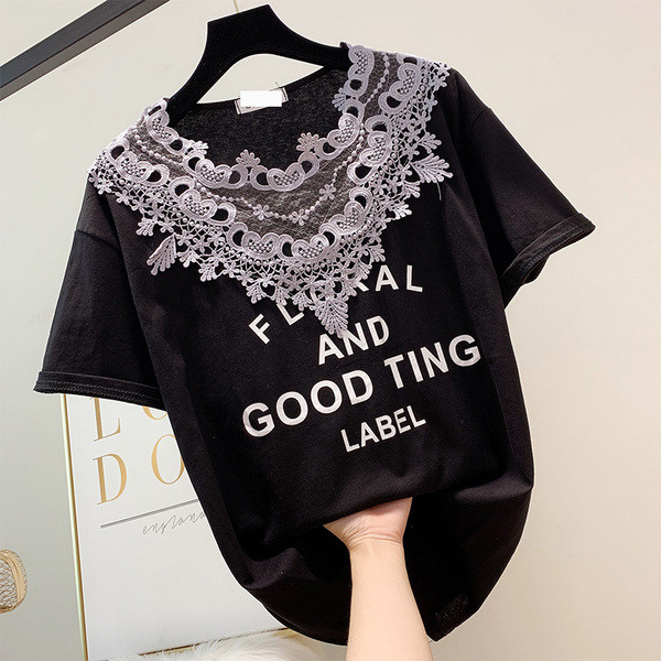 Tricou dama cu dantela si inscriptie in mai multe culori