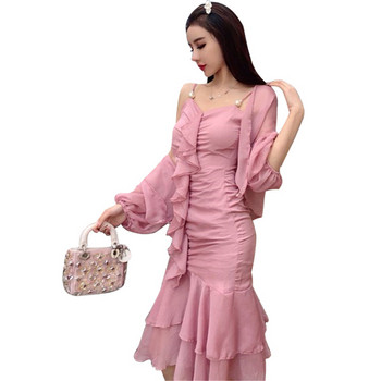 Rochie lungă de damă elegantă în roz