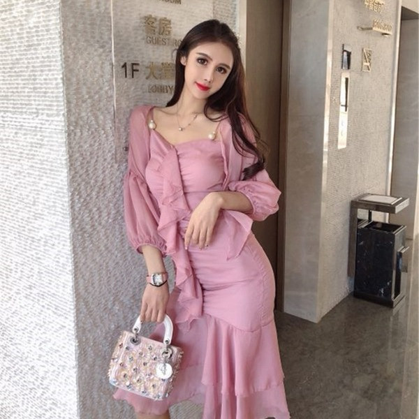 Rochie lungă de damă elegantă în roz