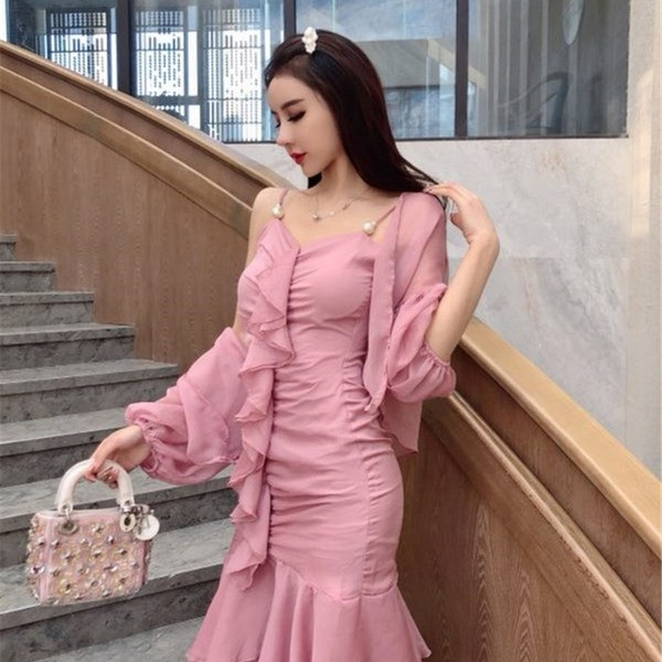 Rochie lungă de damă elegantă în roz