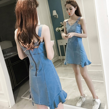 Rochie casual de dama scurta din denim cu decolteu in V