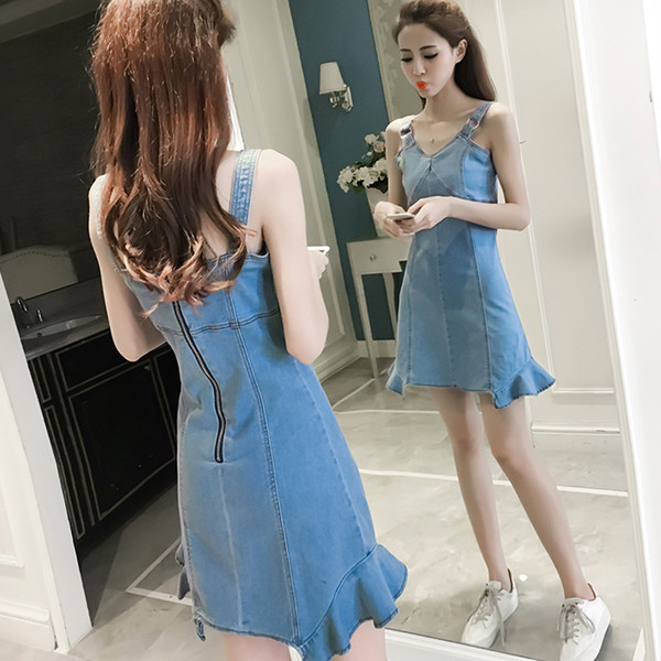 Rochie casual de dama scurta din denim cu decolteu in V