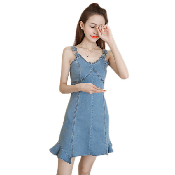 Rochie casual de dama scurta din denim cu decolteu in V