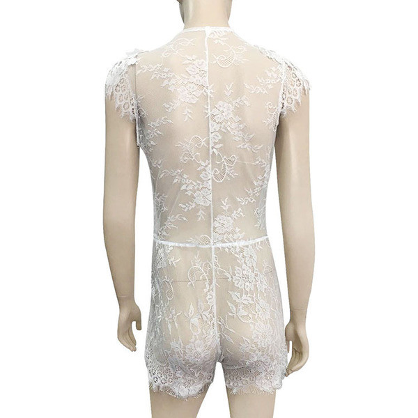 Body de damă elegant, cu mâneci scurte și dantelă în alb