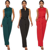 Дамски дълъг гащеризон с връзка в три цвята