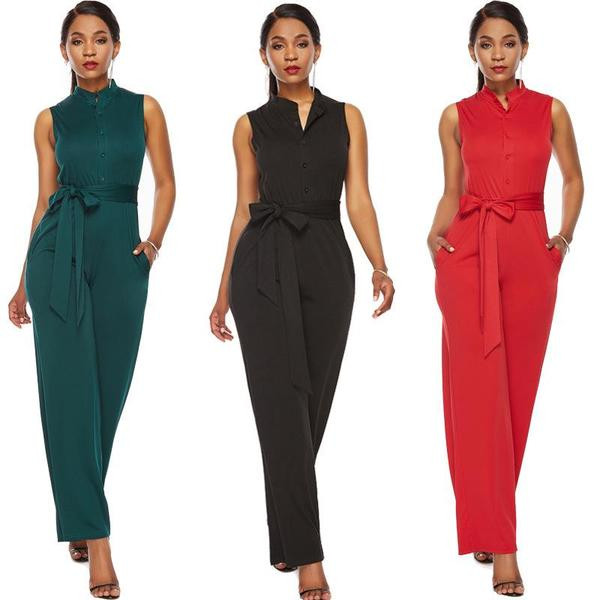 Дамски дълъг гащеризон с връзка в три цвята