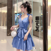 Rochie elegantă de damă în albastru și roșu