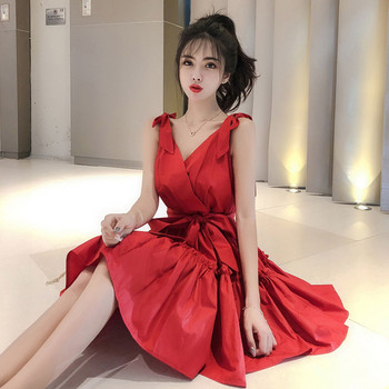 Rochie elegantă de damă în albastru și roșu