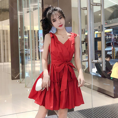 Rochie elegantă de damă în albastru și roșu