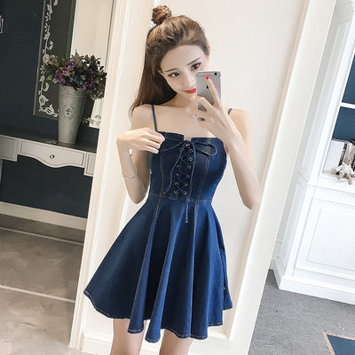 Rochie de damă modernă de denim cu bretele subțiri