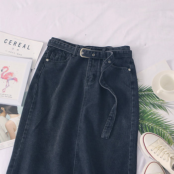 Fusta de dama moderna din denim cu motive rupte si curea