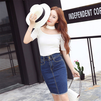 Fusta de dama actuala in albastru cu buzunare