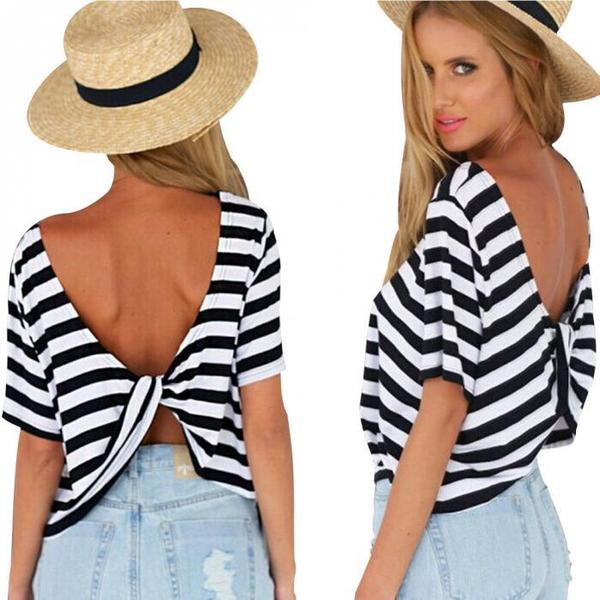 Tricou de damă modern cu mâneci scurte și spate gol