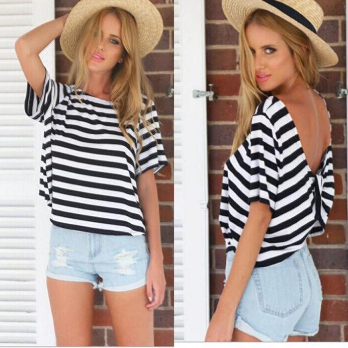 Tricou de damă modern cu mâneci scurte și spate gol