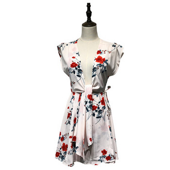 Rochie cu decolteu în V adânc și mâneci lotus scurte în două culori cu model floral