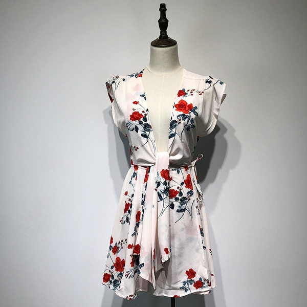 Rochie cu decolteu în V adânc și mâneci lotus scurte în două culori cu model floral