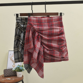 Fusta dama in carouri model asimetric in doua culori