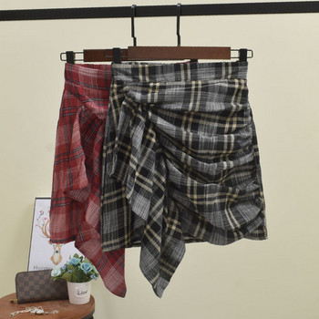 Fusta dama in carouri model asimetric in doua culori