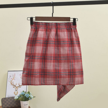 Fusta dama in carouri model asimetric in doua culori