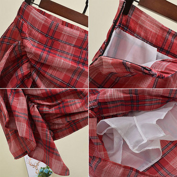 Fusta dama in carouri model asimetric in doua culori