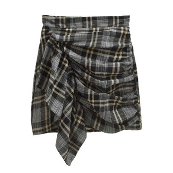 Fusta dama in carouri model asimetric in doua culori