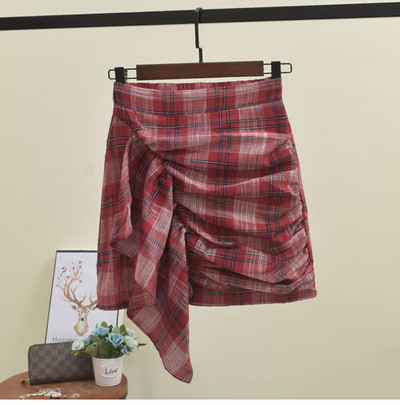 Fusta dama in carouri model asimetric in doua culori