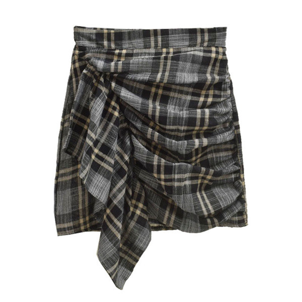 Fusta dama in carouri model asimetric in doua culori