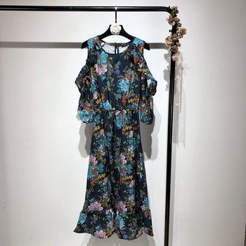 Rochie lunga cu bretele late cu model floral