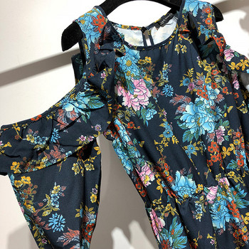 Rochie lunga cu bretele late cu model floral