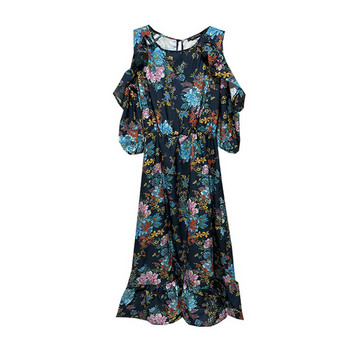 Rochie lunga cu bretele late cu model floral