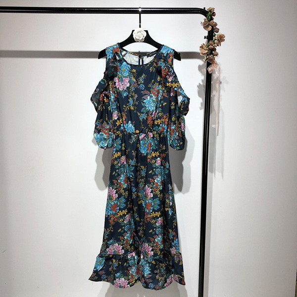 Rochie lunga cu bretele late cu model floral