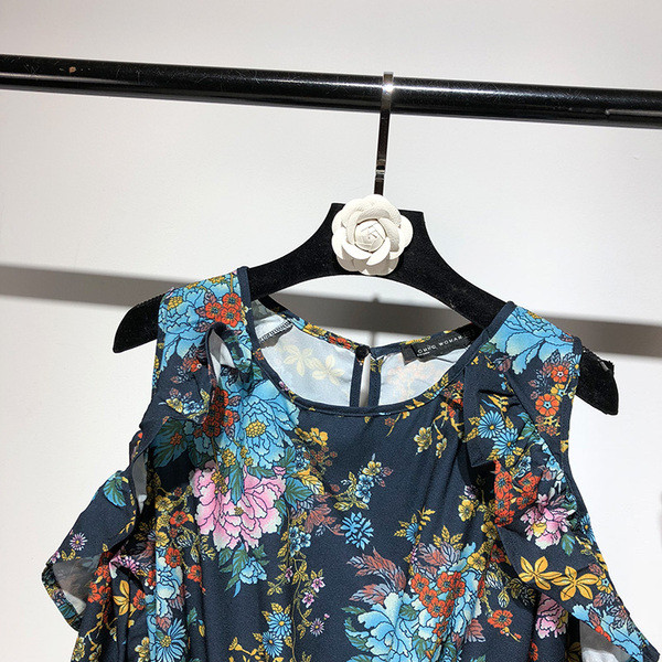 Rochie lunga cu bretele late cu model floral