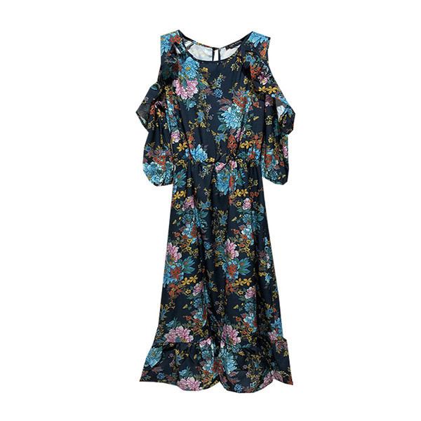 Rochie lunga cu bretele late cu model floral