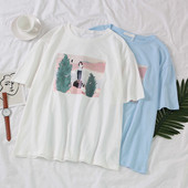 Tricou casual dama cu imprimeu alb si albastru