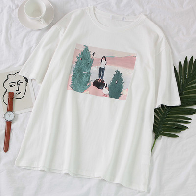 Tricou casual dama cu imprimeu alb si albastru