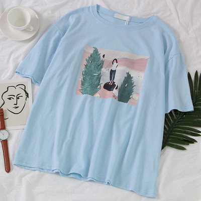 Tricou casual dama cu imprimeu alb si albastru