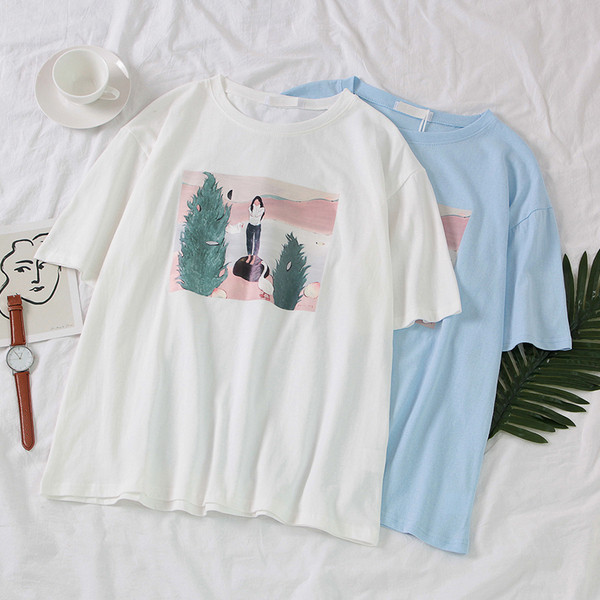 Tricou casual dama cu imprimeu alb si albastru