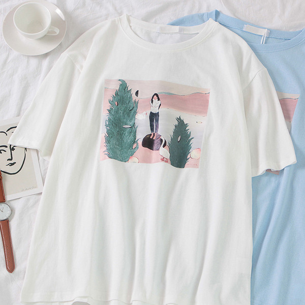 Tricou casual dama cu imprimeu alb si albastru