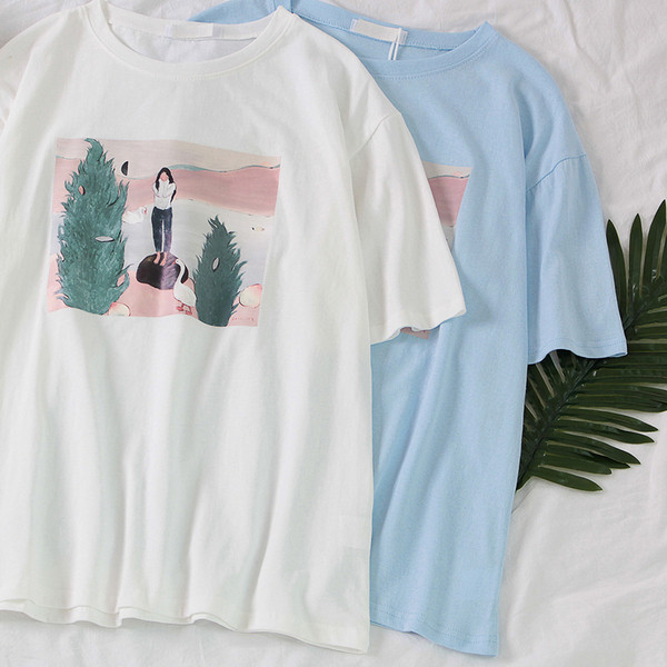 Tricou casual dama cu imprimeu alb si albastru