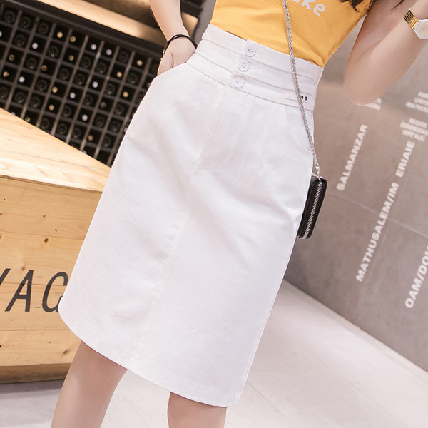 Fusta de dama eleganta in mai multe culori cu talie inalta si nasturi