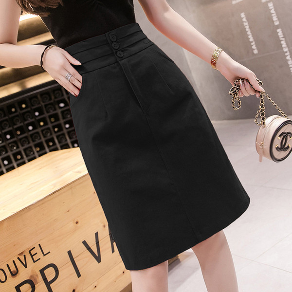 Fusta de dama eleganta in mai multe culori cu talie inalta si nasturi