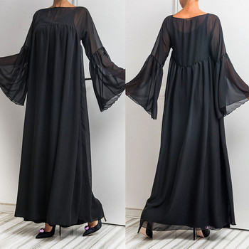 Rochie lungă de damă casual, cu mâneci lungi, de culoare neagră