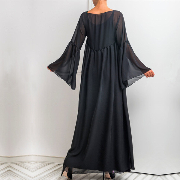 Rochie lungă de damă casual, cu mâneci lungi, de culoare neagră