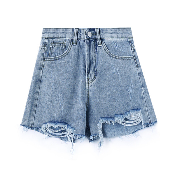 Blugi scurti de dama cu motive rupte si talie inalta