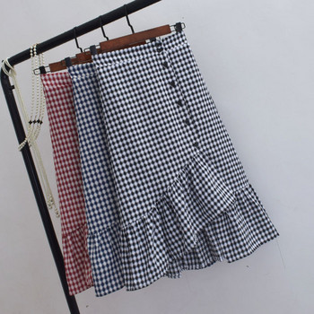 Fusta dama in carouri model asimetric in trei culori