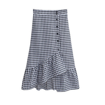 Fusta dama in carouri model asimetric in trei culori